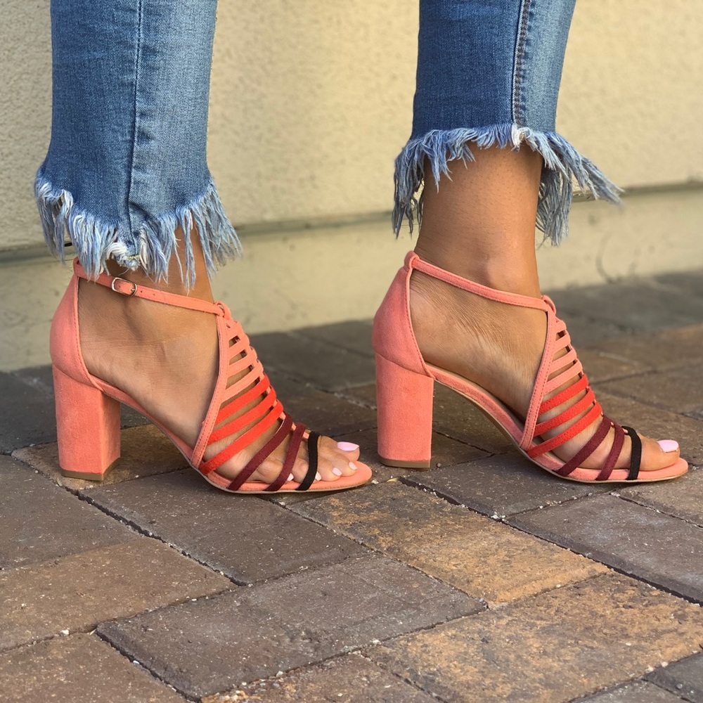 NIB Blush Pink Block Heel Caged Ankle Strap Sandal - Picture 7 of 8